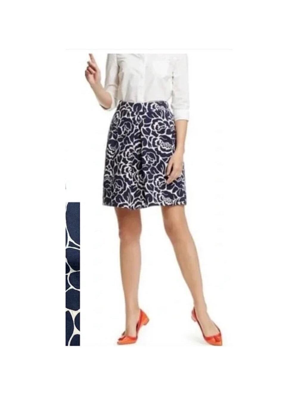 Boden EUC Women's Floral A-Line Ponte Blue White Skirt Size 4R